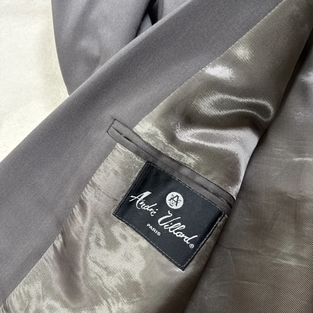 Andre Villard Men's Charcoal Gray Blazer Size 40S 100% Wool Double Breasted